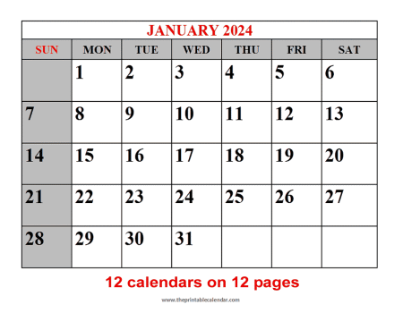 2024 calendar printables (12 pages)