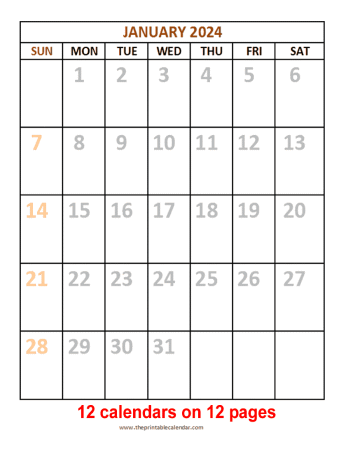 12 monthly calendar 2024