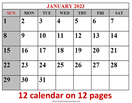 2023 calendar printables (12 pages)