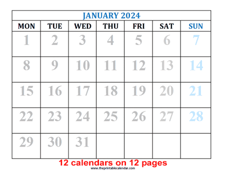 monthly calendar 2024