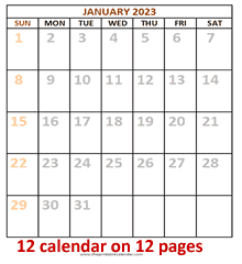 12 monthly calendar 2023