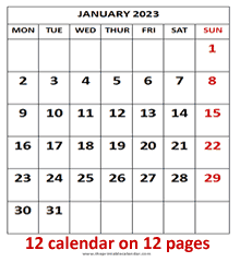 12 page calendar 2023