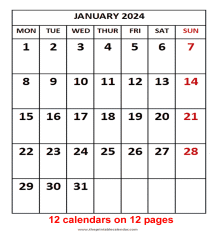 12 page calendar 2024