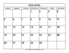2026 April calendar