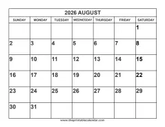 2026 August calendar
