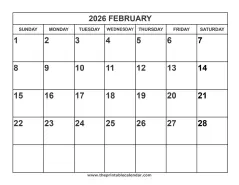 2026 February calendar