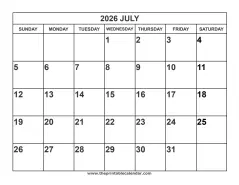 2026 July calendar