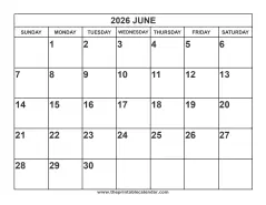 2026 June calendar