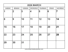 2026 March calendar