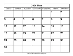 2026 May calendar