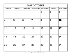 2026 October calendar