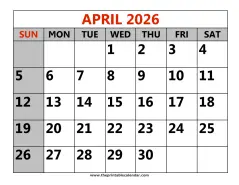 april 2026 printable calendar