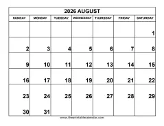 August 2026 calendar