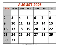 august 2026 printable calendar