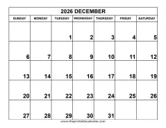 December 2026 calendar