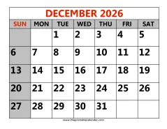 december 2026 printable calendar