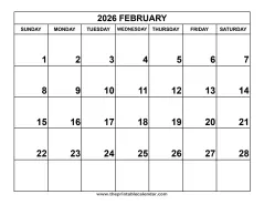 February 2026 calendar