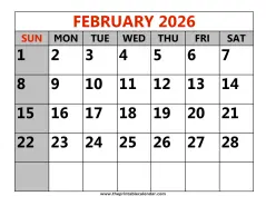 february 2026 printable calendar