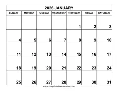 January 2026 calendar