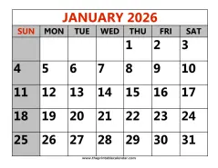 january 2026 printable calendar