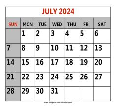 july 2024 printable calendar
