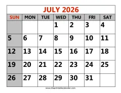 july 2026 printable calendar