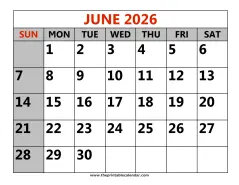 june 2026 printable calendar