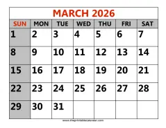 march 2026 printable calendar