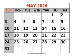 may 2026 printable calendar