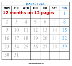 monthly calendar 2023