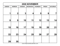 November 2026 calendar