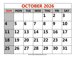 october 2026 printable calendar