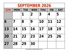 september 2026 printable calendar