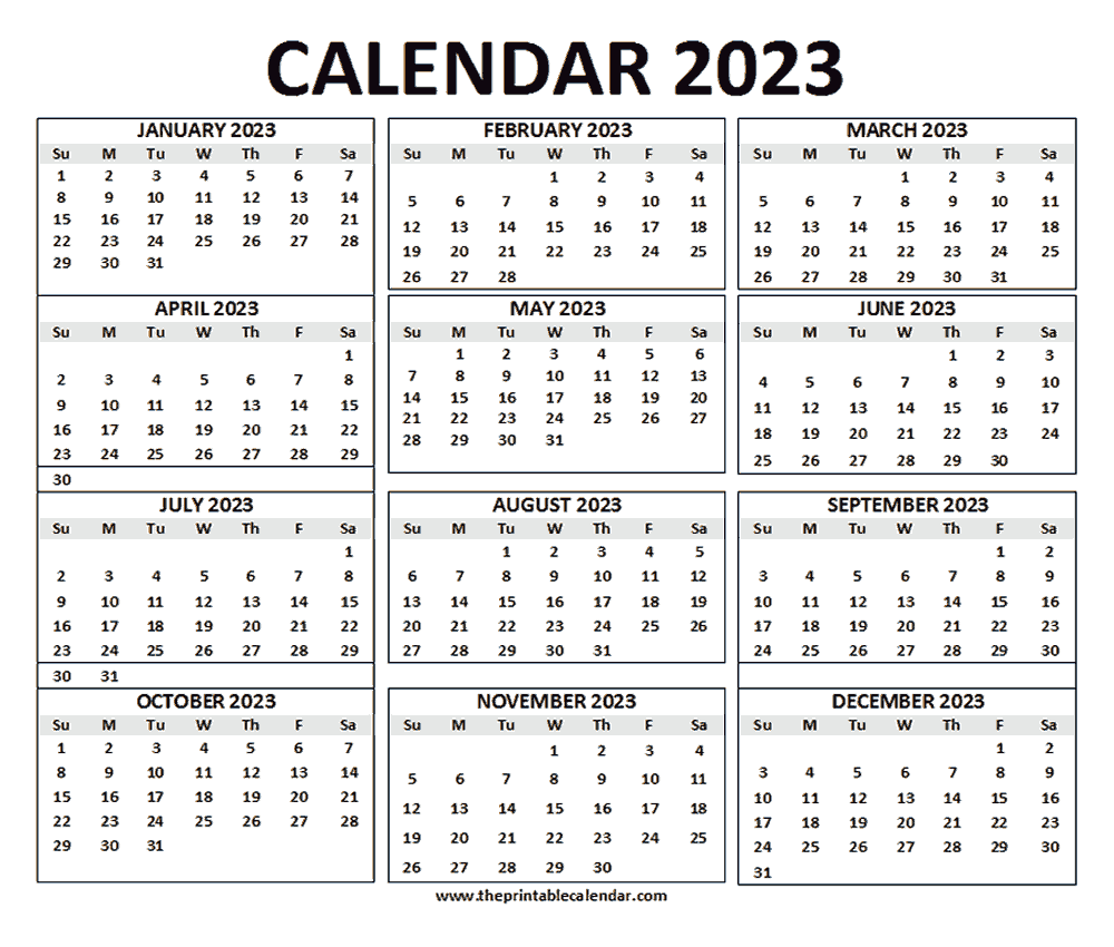 2023 calendar printable