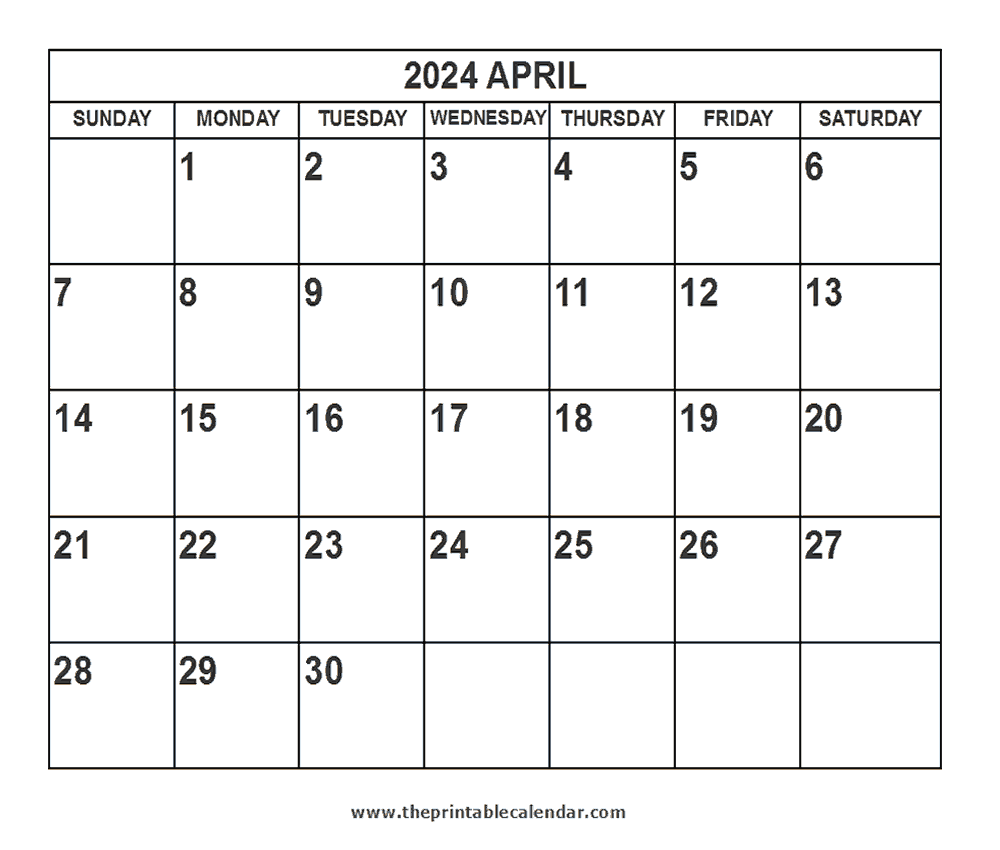 Printable 2024 April calendar
