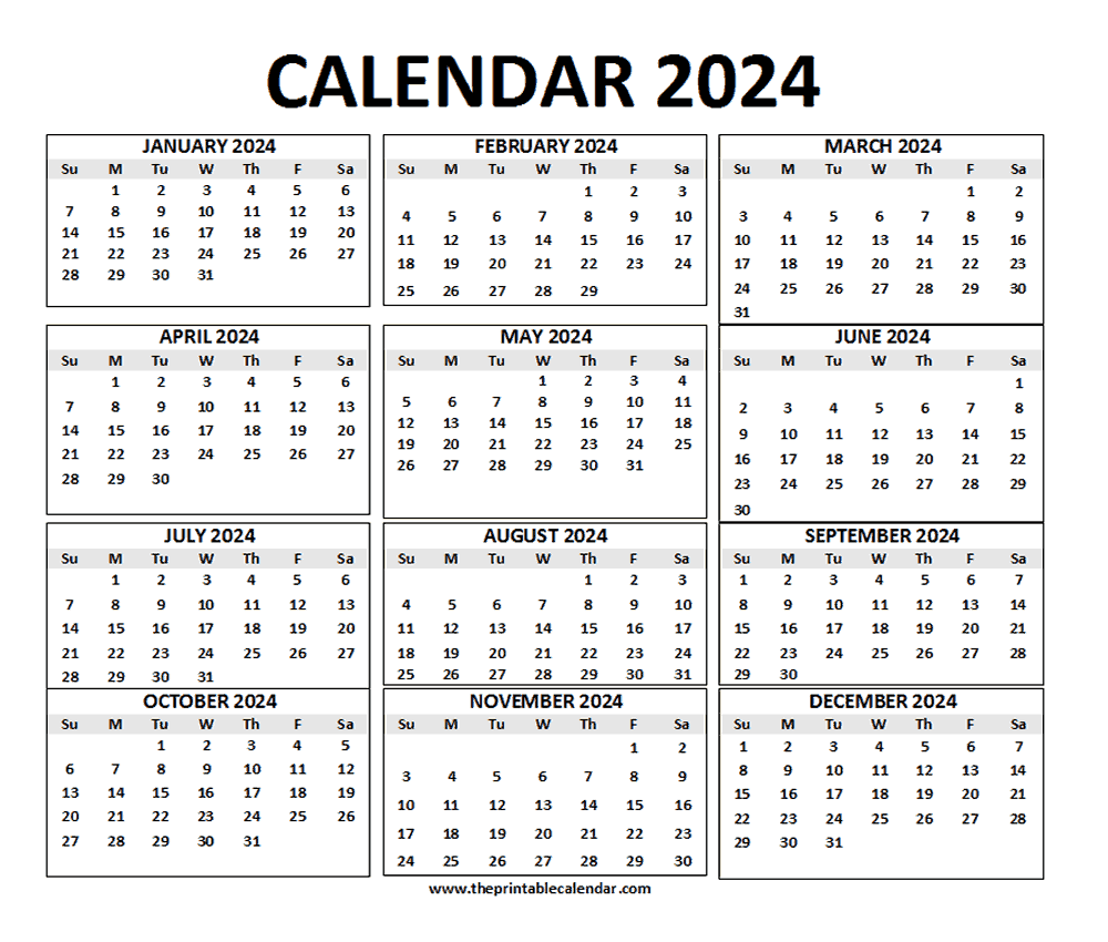 2024 calendar printable