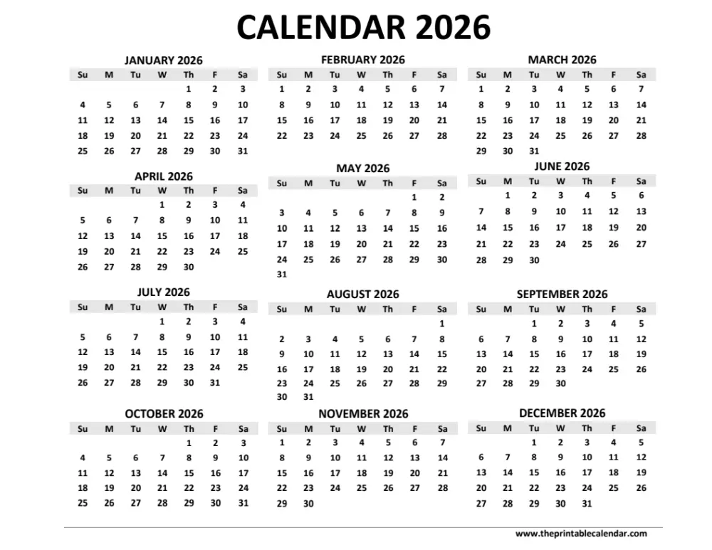 2026 calendar printable