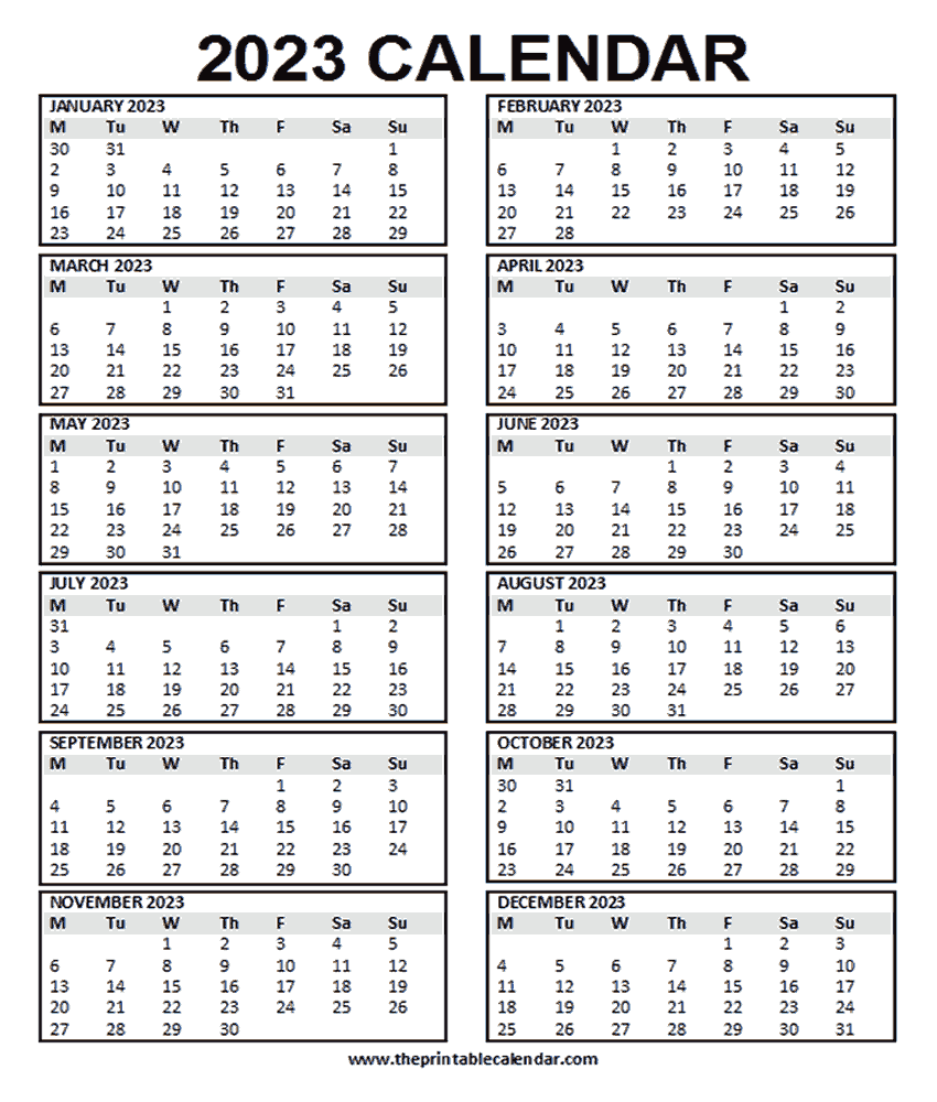 calendar 2023 printable