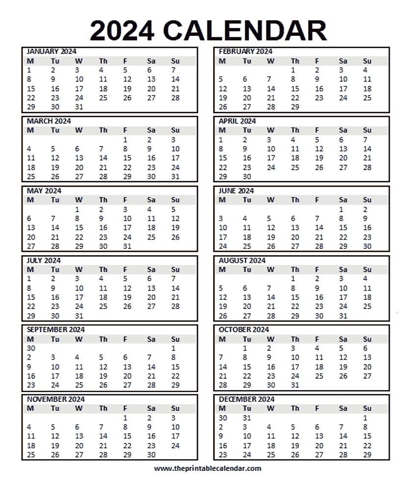 calendar 2024 printable