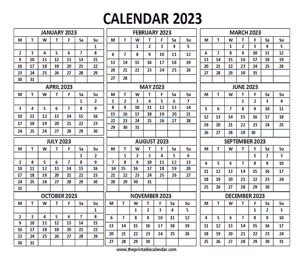 free printable 2023 calendar