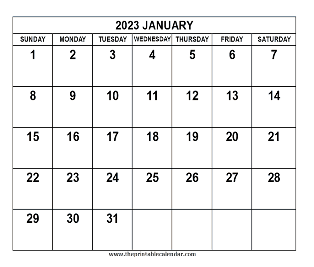 January 2023 Calendar