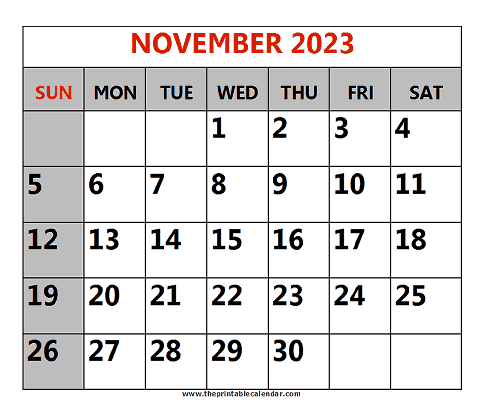 November 2023 printable Calendars